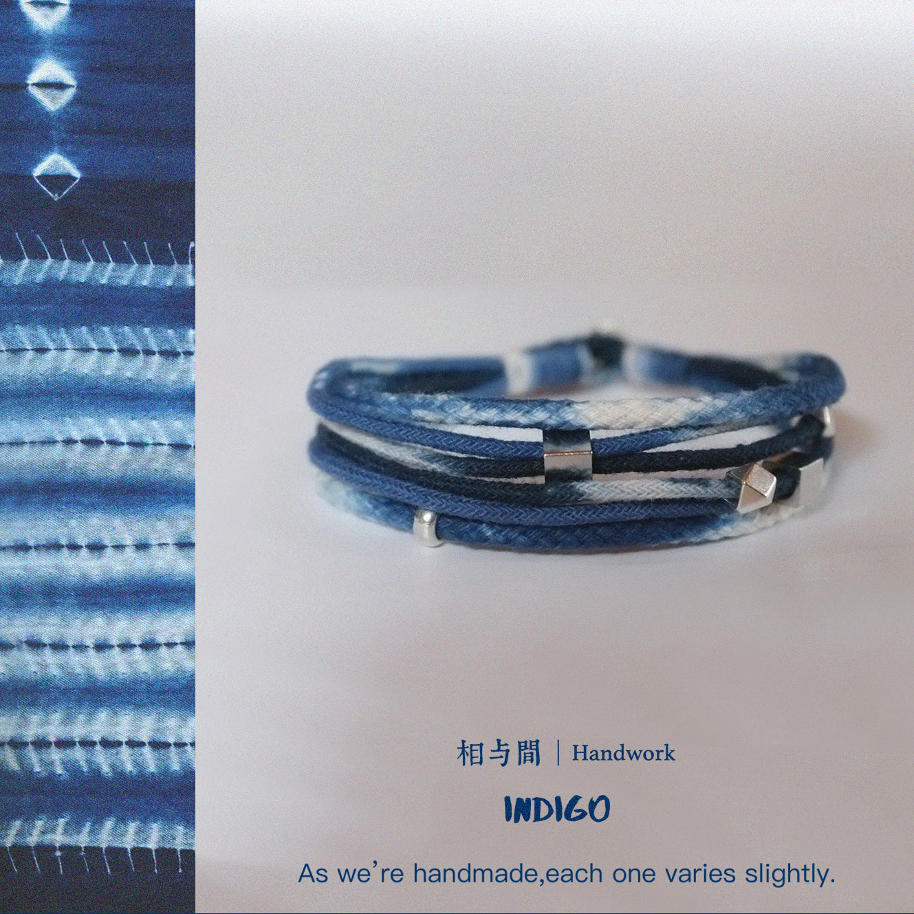 Original Design Multi-layer Blue Dyed Cotton Linen Bracelet 925 Silver Niche Tie-dye Intangible Cultural Heritage Handmade Couple Bracelet