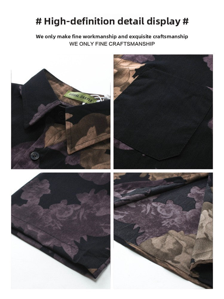 Thai Retro Baroque Short Sleeve Floral Shirt for Men Summer Beach Cool Casual Shirt Top