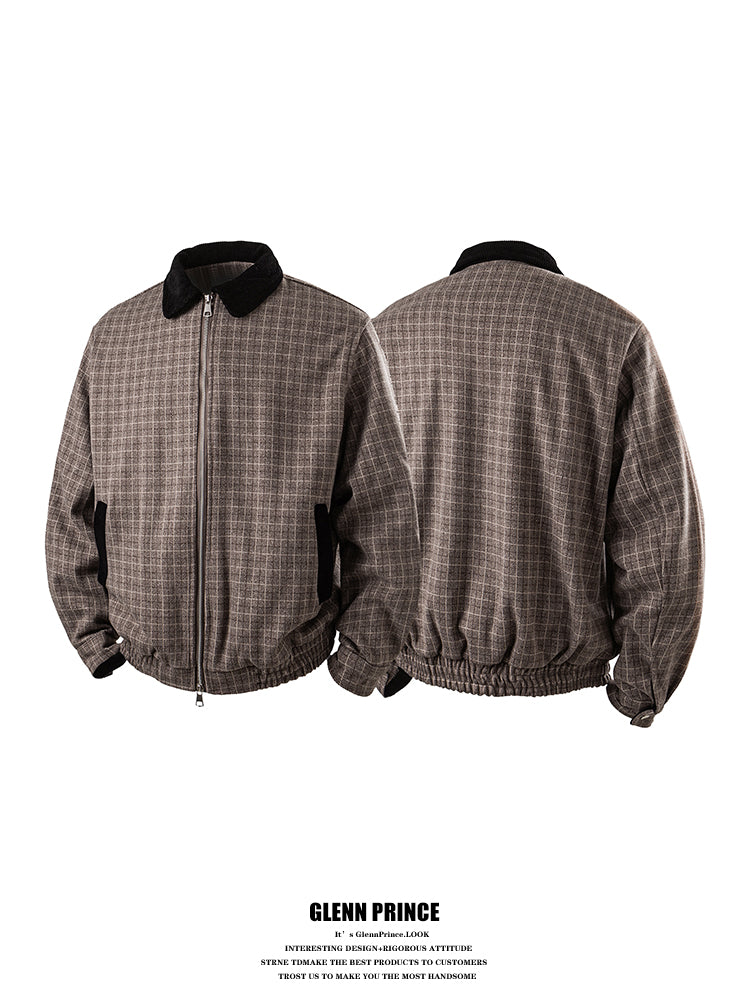 GPStudio American-Retro Patchwork Plaid Harrington Jacket – High-End Old-Money Streetwear