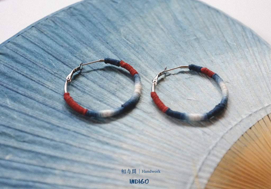 Original Earrings Handmade Blue Dyed Plant-Dyed Cotton Thread Niche Geometric Circle High-End Earrings