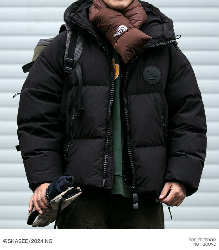 Detachable Fake Two-Piece Wool Collar Puff Feel Down Jacket Men Winter Trendy Loose Thickened Plaid Pattern Coat Trendy