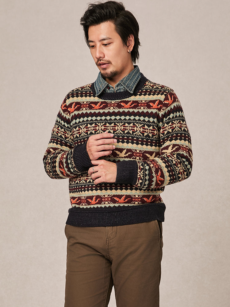 Scandinavian-British Retro Fair Isle Sweater – Loose Wool/Cashmere Blend (Unisex)