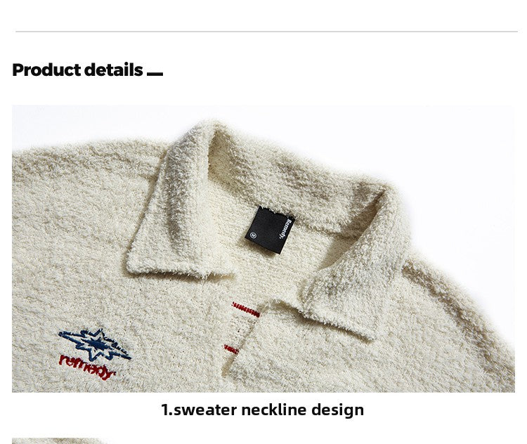 Remedy Inge Sheep” Embroidered Unisex Sweater – American Turn-Down Collar Spring/Autumn Knit