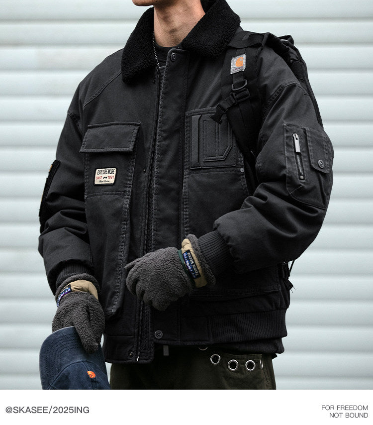 American Retro MA-1 Flight Jacket - Lambswool Collar 90% Down Bomber Coat