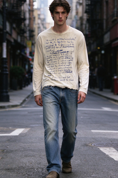 Graphic Long-Sleeve T-Shirt – Handwritten Text | Yamalinclothes
