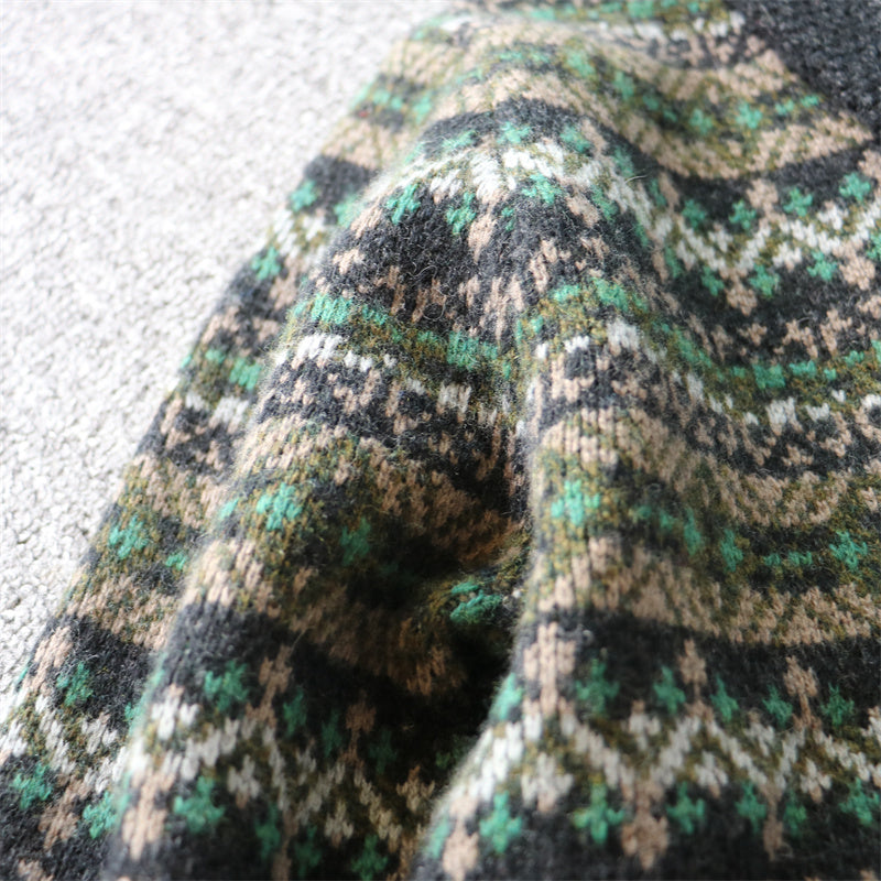 Heavyweight Color-Block Wool Cardigan Jacket – Retro Warm Knit (Unisex)