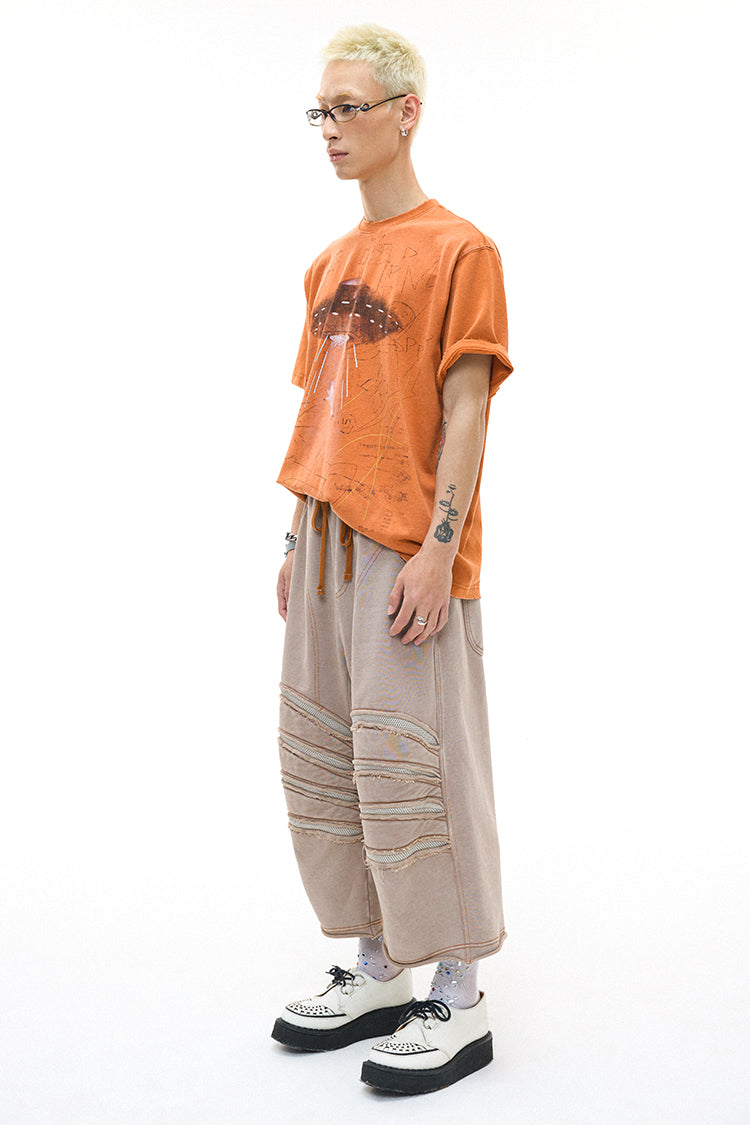 Alien Piggy 230g UFO Piggy Print Orange Short Sleeve T-Shirt