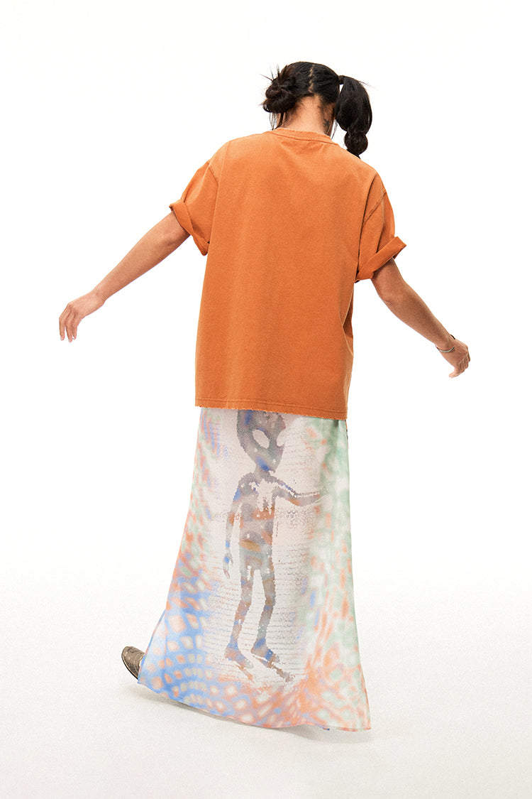 Alien Piggy 230g UFO Piggy Print Orange Short Sleeve T-Shirt