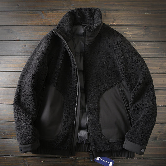 Men's Plus Size Stand Collar Down Jacket - Export Overstock Thickened Lamb Wool Particle Fleece Winter Coat