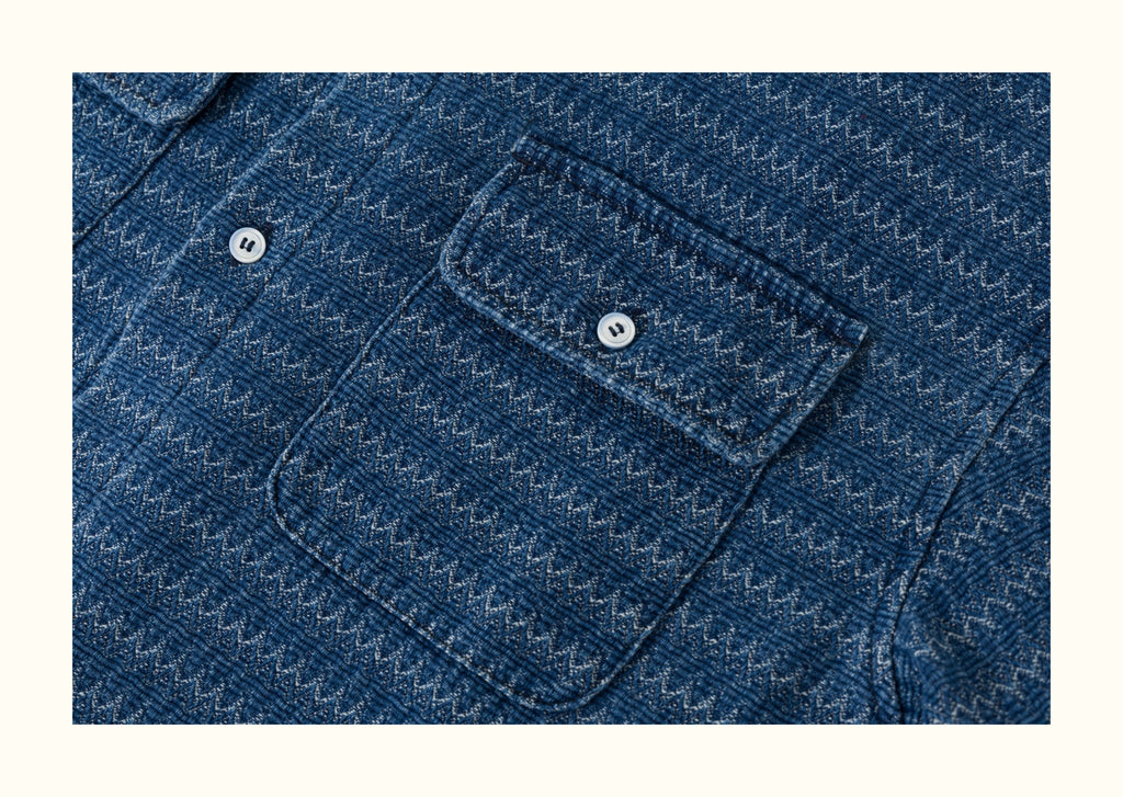 Japanese Ethnic Jacquard Denim Shirt Jacket – Loose & Cozy for Autumn/Winter