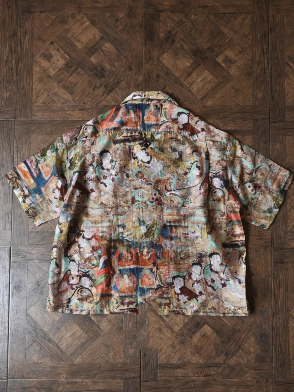 Vintage Loose Print Cuban Collar Shirt Linen Hawaiian Short Sleeve Shirt Dunhuang Summer Trend Brand