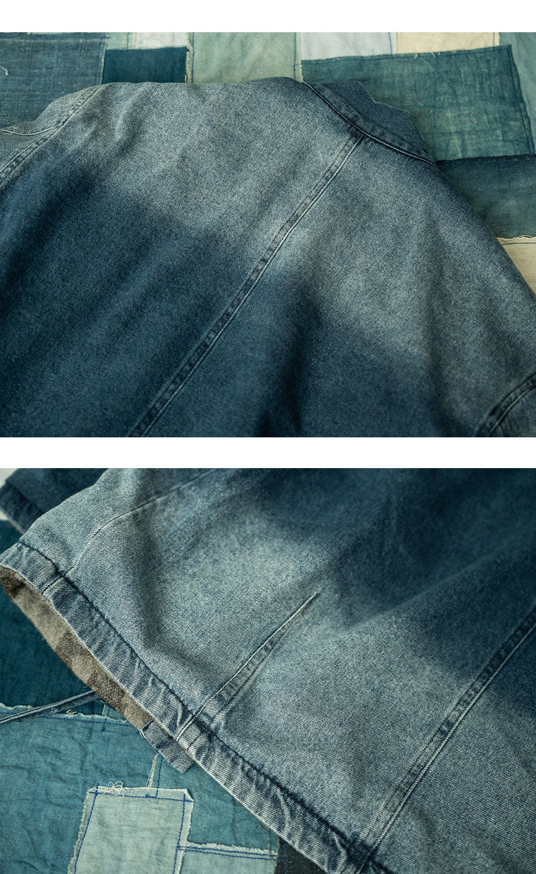 Vintage Ethnic-Style Reversible Denim Jacket – Japanese Retro Unisex Coat