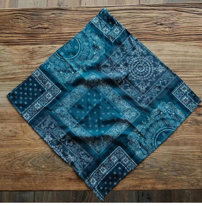 Cashew Flower Patchwork Baijia Cloth Printed Washed Blue Dyed Indigo Square Scarf Handkerchief Headscarf American Retro Motorcycle