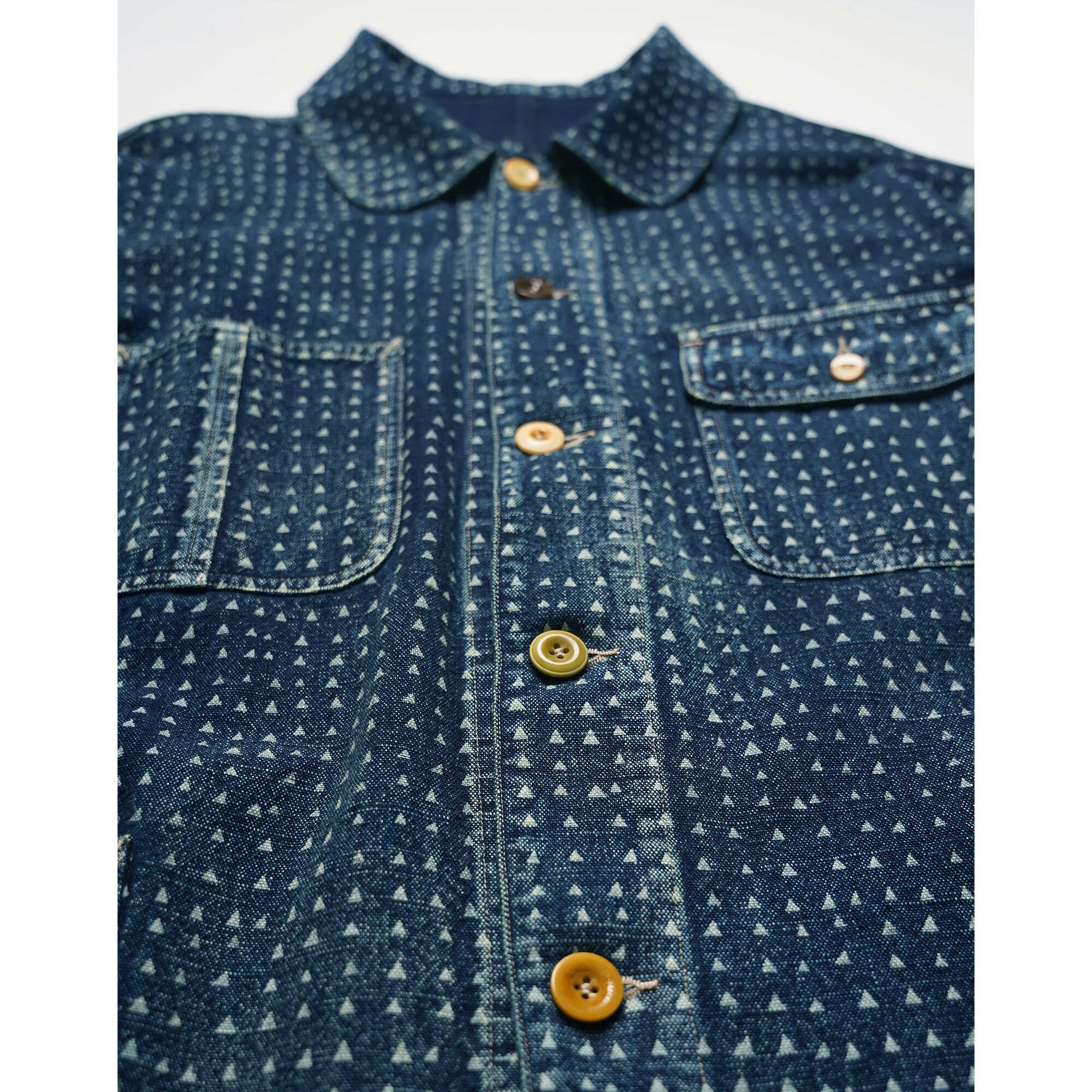 Uncle Xiao African Indigo-Dyed French Jacket – Vintage Cotton Blend, Lightly Washed, Japanese-Retro