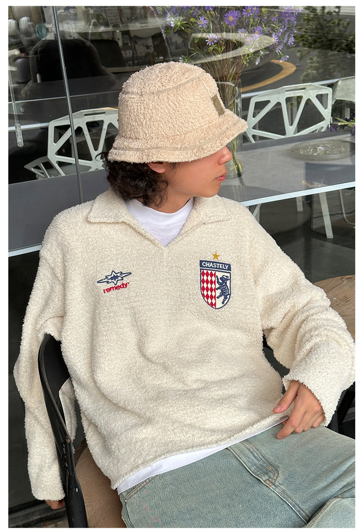 Remedy Inge Sheep” Embroidered Unisex Sweater – American Turn-Down Collar Spring/Autumn Knit