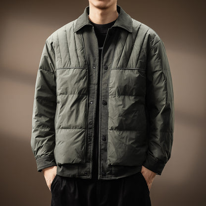 Men's 2025 Japanese Trendy Down Jacket - Solid Color Lapel Lightweight Loose Casual Youth Versatile Coat