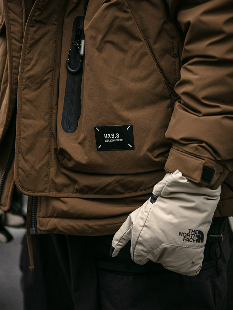 Winter Workwear Hooded Down Jacket Men's Trendy Loose Outdoor Multi-Pocket Functional 90% White Duck Down Warm Coat Trendy