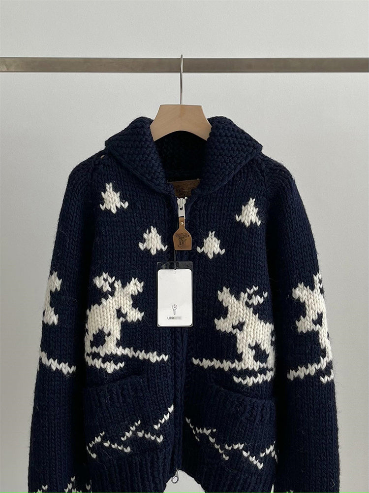 Handmade Wool Zipper Knit Sweater Coat