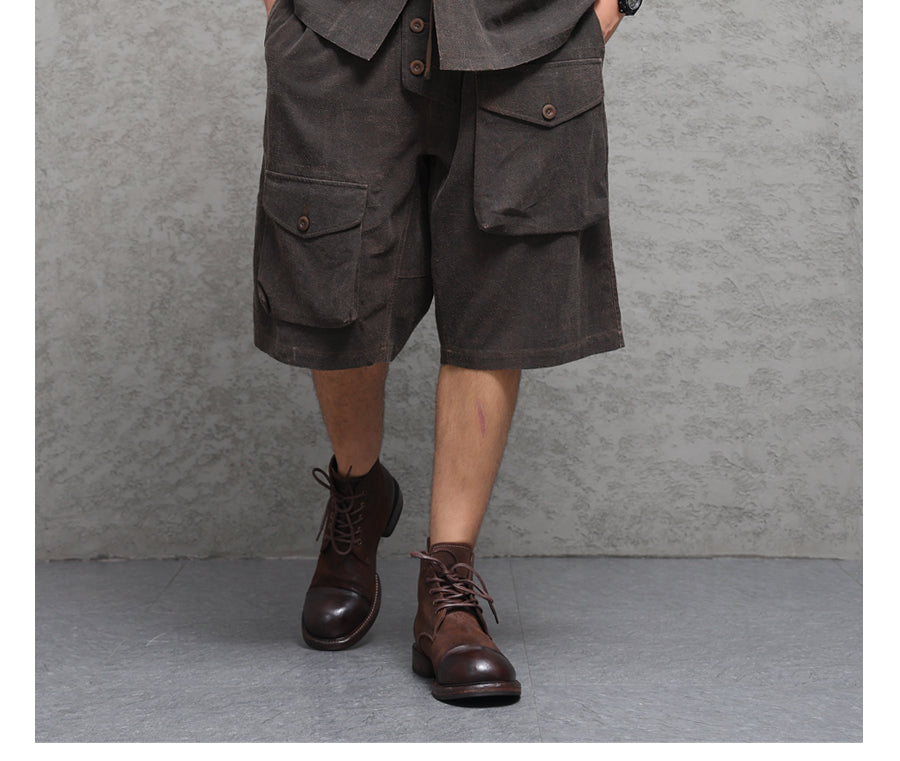 Wild Silk Cuban Collar Half Sleeve Shirt Men's Dye Yam Dyed Tussah Silk Aloha Retro Short Sleeve Shirt Summer