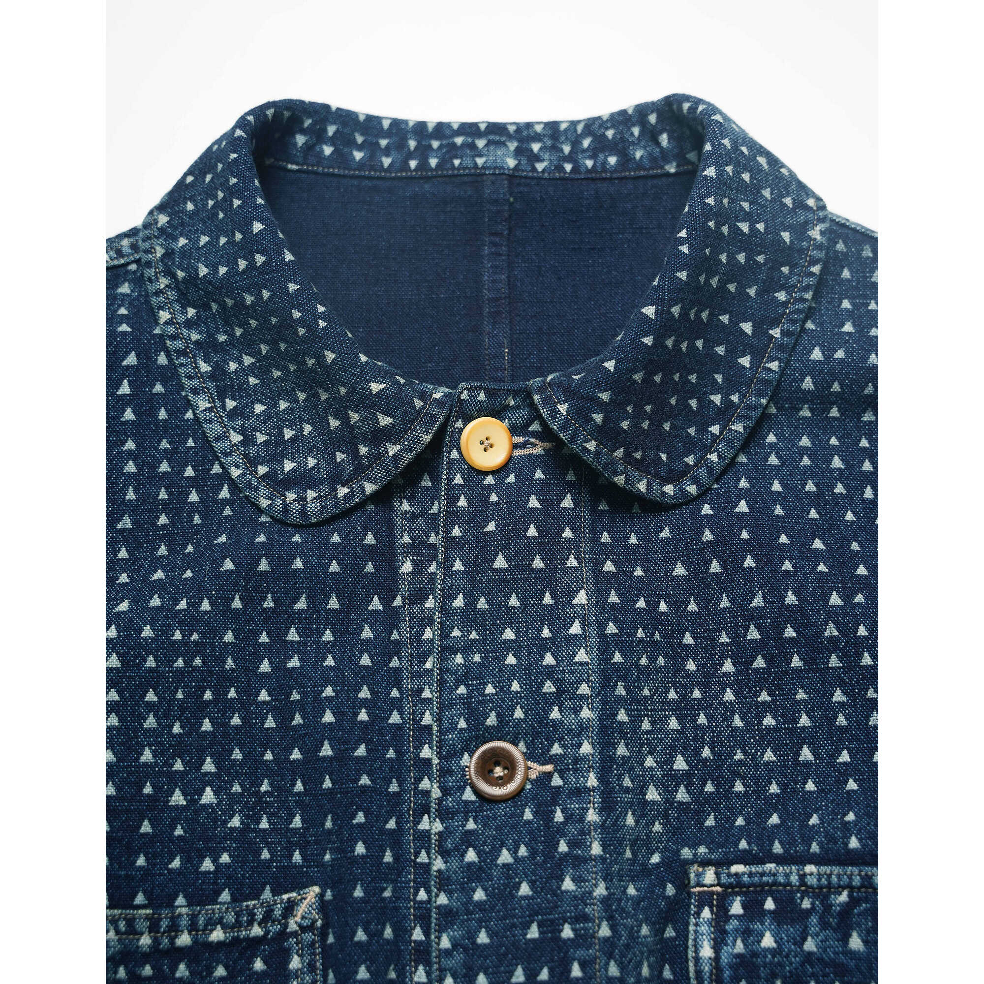 Uncle Xiao African Indigo-Dyed French Jacket – Vintage Cotton Blend, Lightly Washed, Japanese-Retro