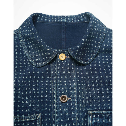 Uncle Xiao African Indigo-Dyed French Jacket – Vintage Cotton Blend, Lightly Washed, Japanese-Retro