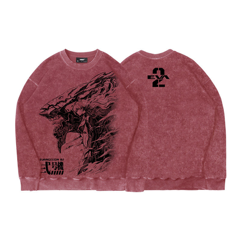 Evangelion Asuka Unit-02 Sweatshirt - Washed Vintage Cotton Crewneck (Unisex)