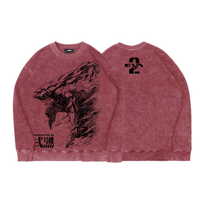 Evangelion Asuka Unit-02 Sweatshirt - Washed Vintage Cotton Crewneck (Unisex)