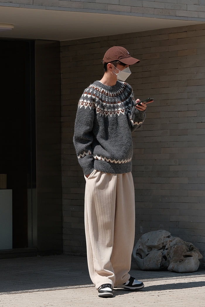 Coke Life CARPEM Winter Fair Isle Sweater - Thickened Coarse Knit Handmade Jacquard Round Neck Top