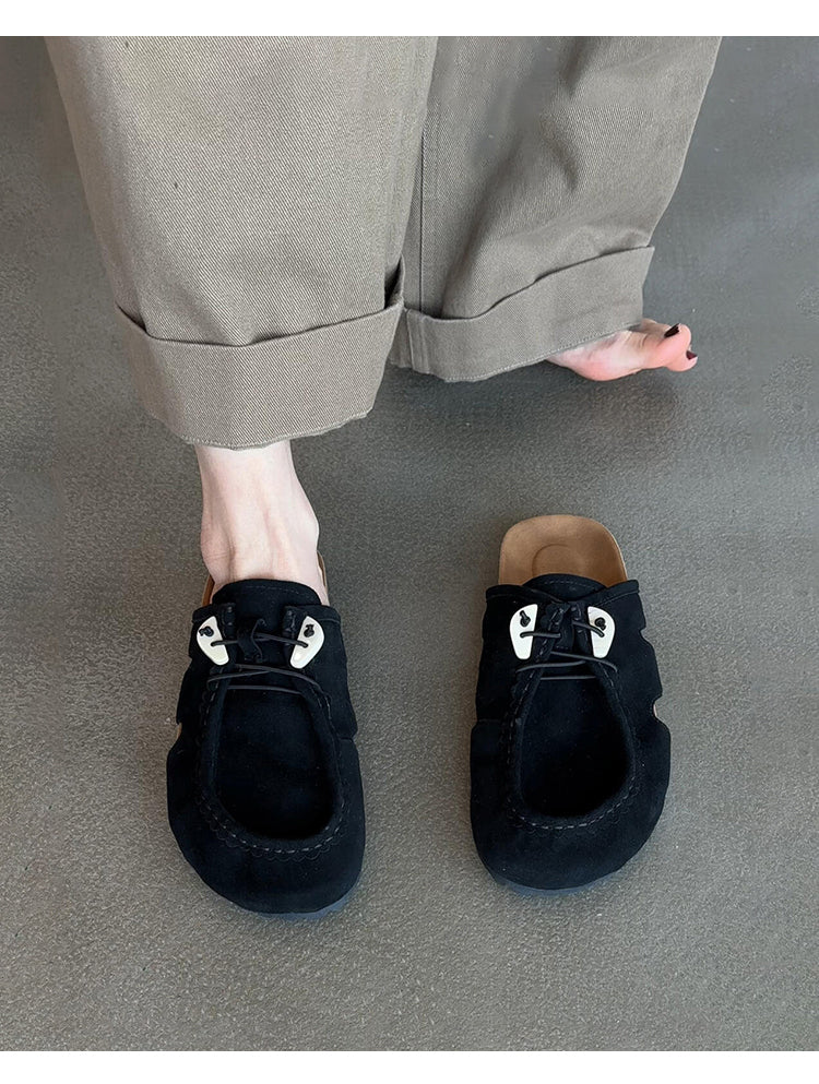 Women's Retro Birkenstock Shoes - Sheepskin Thick-Soled Flat Genuine Leather Suede Slip-On Shoes