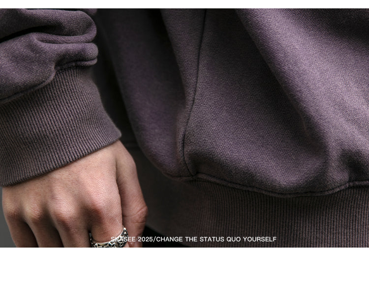 Unisex 465g Washed Vintage Sweatshirt - Boxy Half-Zip Snowflake Knit Pullover