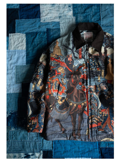 Three Kingdoms Guan Yu Print Cotton Jacket - Custom Fabric Winter Coat (Unisex)