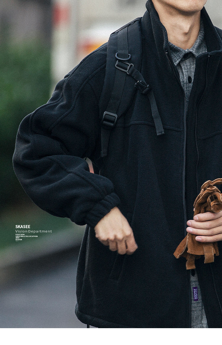 25 Winter Fleece Cardigan Cotton Jacket Men's Trendy Loose Couple Sweatshirt Men's BF Style Stand Collar Casual Top Coat