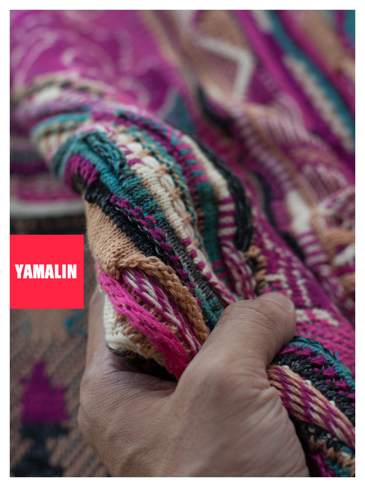 “Rose Portrait” Red Pullover Sweater – Japanese Retro Knit with Bold Floral Motif