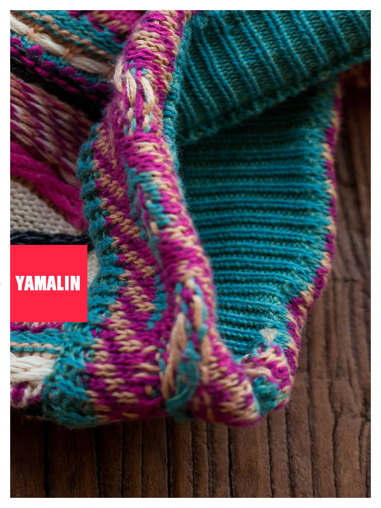 “Rose Portrait” Red Pullover Sweater – Japanese Retro Knit with Bold Floral Motif