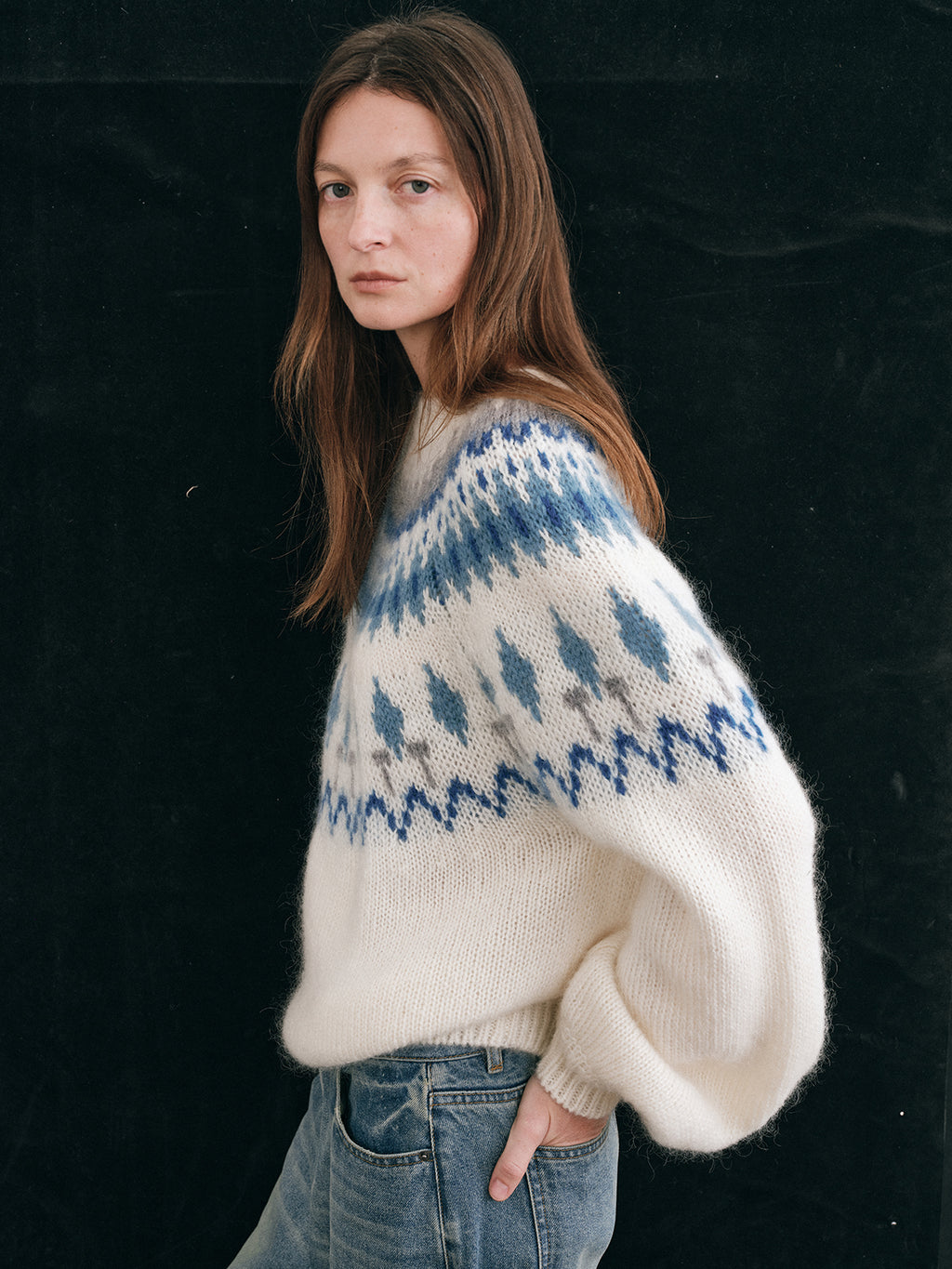 Shyshy Natural Color Block High-Price Mohair Fair Isle Sweater for Women Autumn Winter High-End Loose Pullover Top