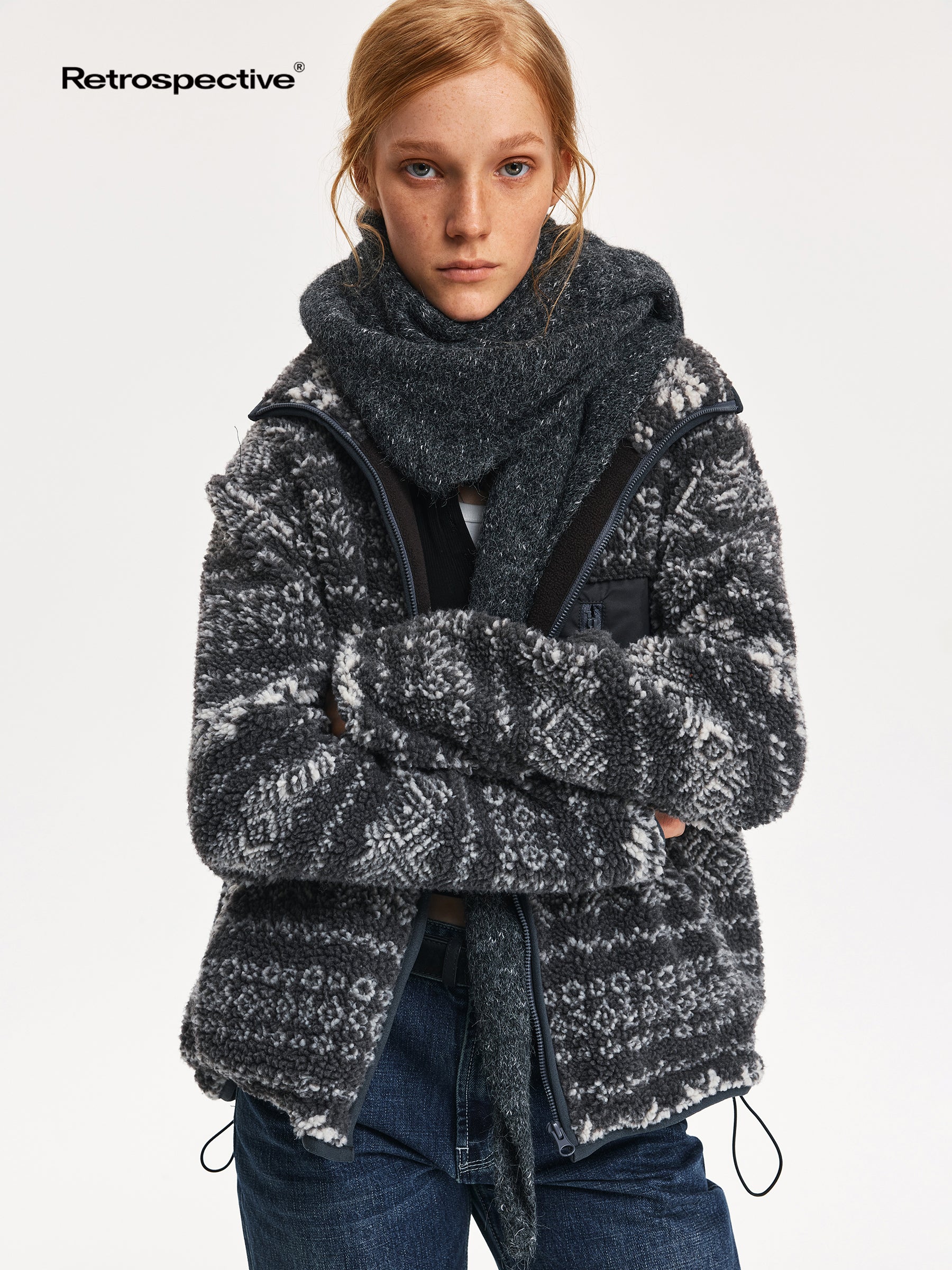 Nordic Fair Isle Lamb-Wool Jacquard Coat – Vintage Pattern Draw-String Loose Fit (Unisex)