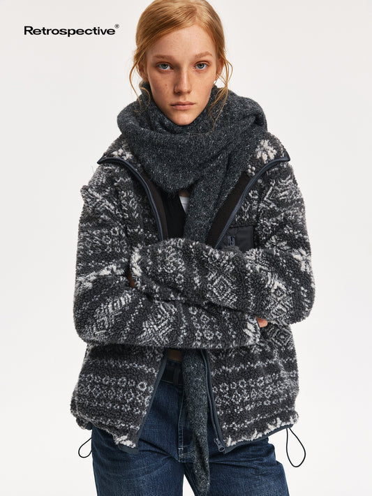 Nordic Fair Isle Lamb-Wool Jacquard Coat – Vintage Pattern Draw-String Loose Fit (Unisex)