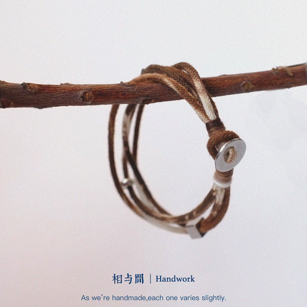 Original Design Multi-Layer Plant Dyed Cotton and Linen Handmade Bracelet 925 Silver Niche Tie-Dye Couple Bracelets