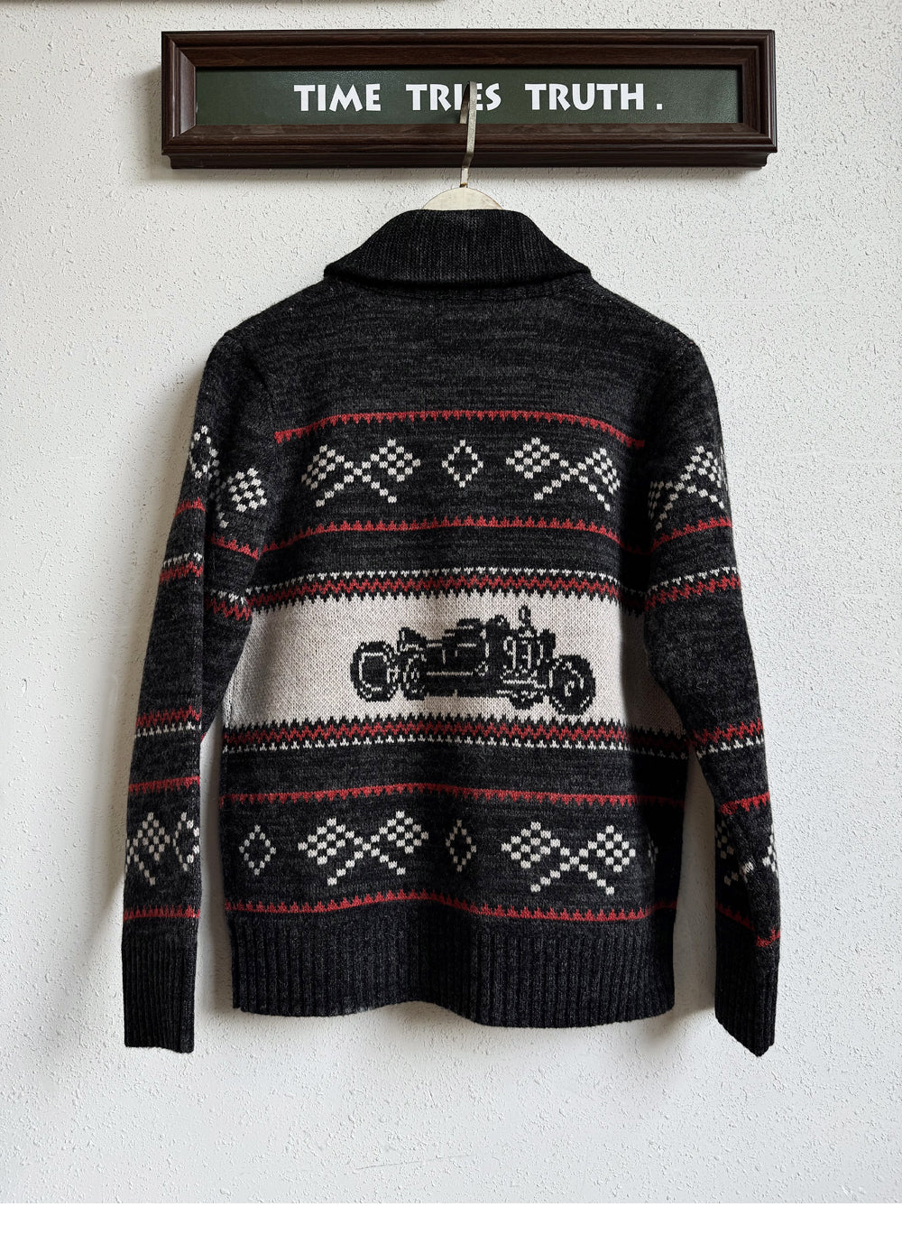 RRL Motorcycle Club Jacquard Cardigan – Heavy Retro Green Knit (Unisex)