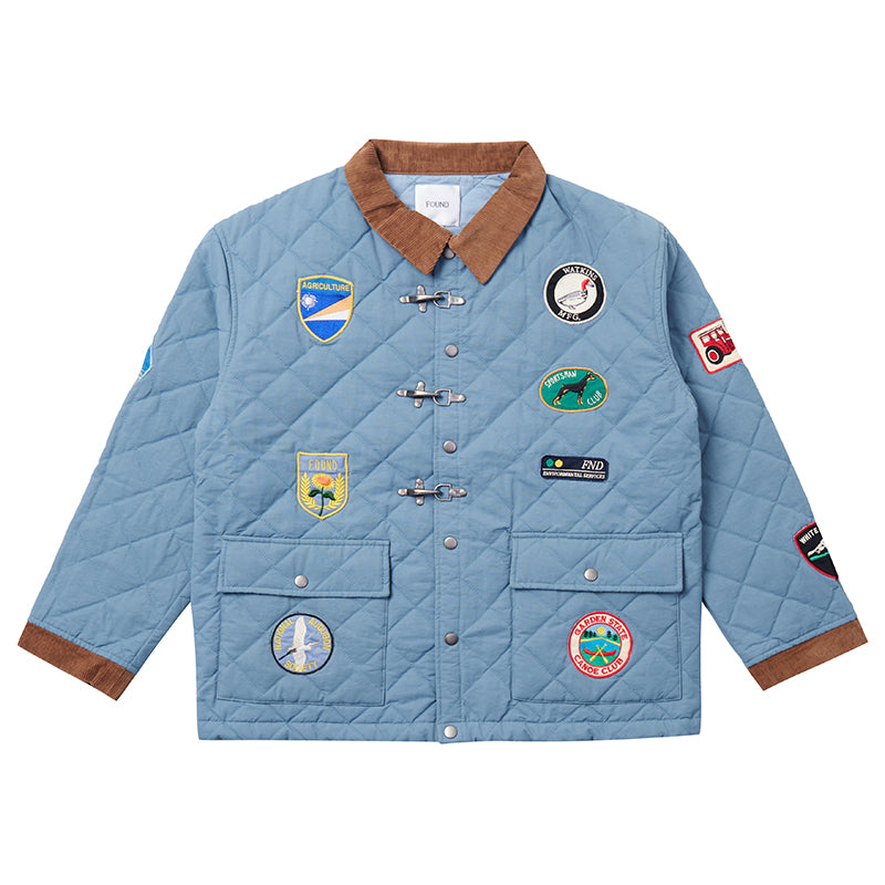 Multi-Emblem Embroidery Vintage Quilted Lightweight Cotton Jacket