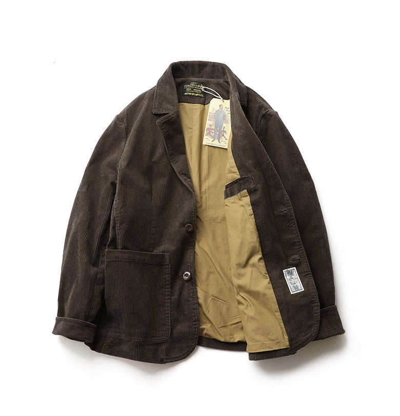 American Retro Amekaji Corduroy Safari Blazer - Casual Suit Jacket (Men)