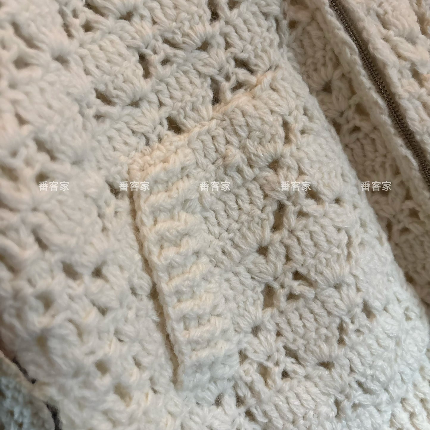 Women's Sweet Hollow Crochet Cardigan - Handmade Wool Blend Zipper Knitted Lazy Style Outerwear