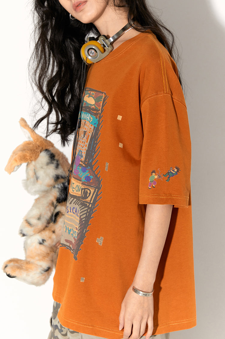 Game Machine Particle Hand-Painted Printed Loose Breathable Short-Sleeved T-shirt Summer