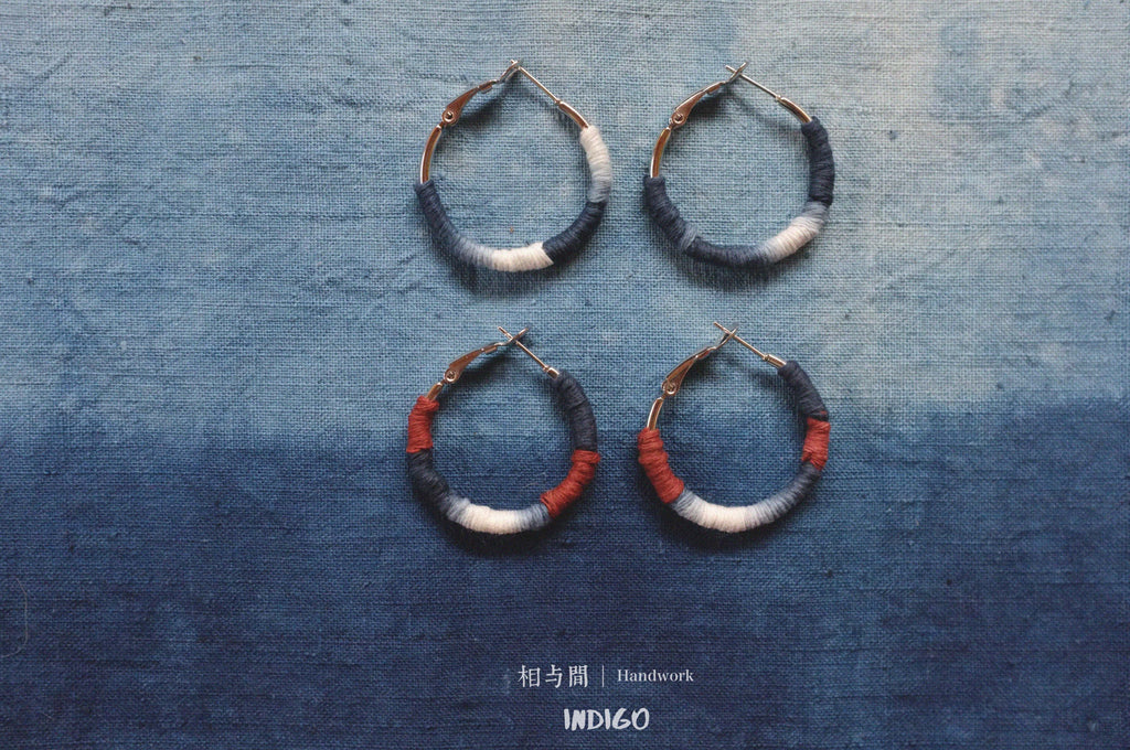 Original Earrings Handmade Blue Dye Plant-Dyed Cotton Thread Niche Geometric Circle High-End Earrings