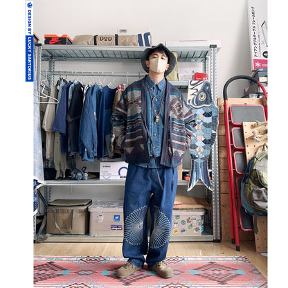 Men's Japanese Retro Reversible Ethnic Style Dao Robe Jacket