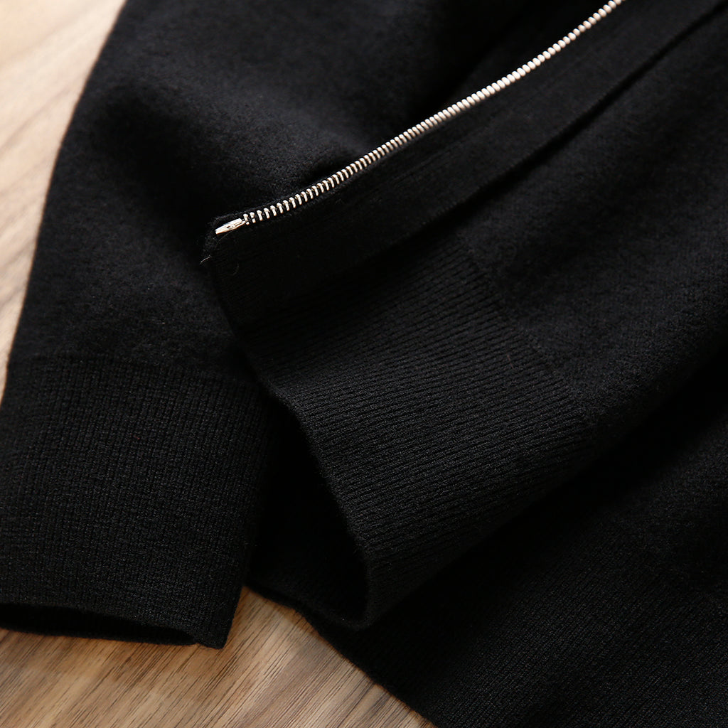 Italian Superfine Golden Wool Stand-Collar Knit – Heavyweight Cardigan Jacket for Autumn/Winter