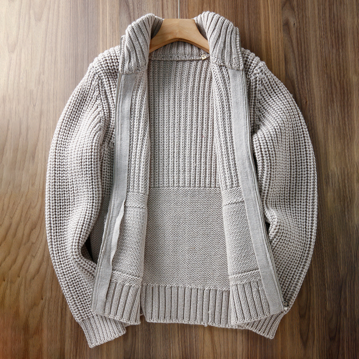 Italian Pure Wool Stand-Collar Cardigan – 100% Heavyweight Knit Sweater Jacket for Autumn/Winter