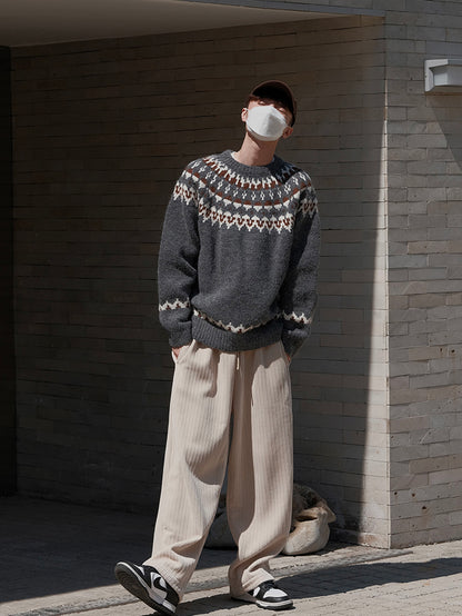 Coke Life CARPEM Winter Fair Isle Sweater - Thickened Coarse Knit Handmade Jacquard Round Neck Top
