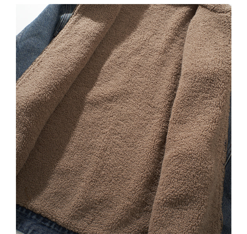 High Street Retro Washed Lamb Wool Denim Jacket – Thickened Warm Winter Cotton Coat for Men