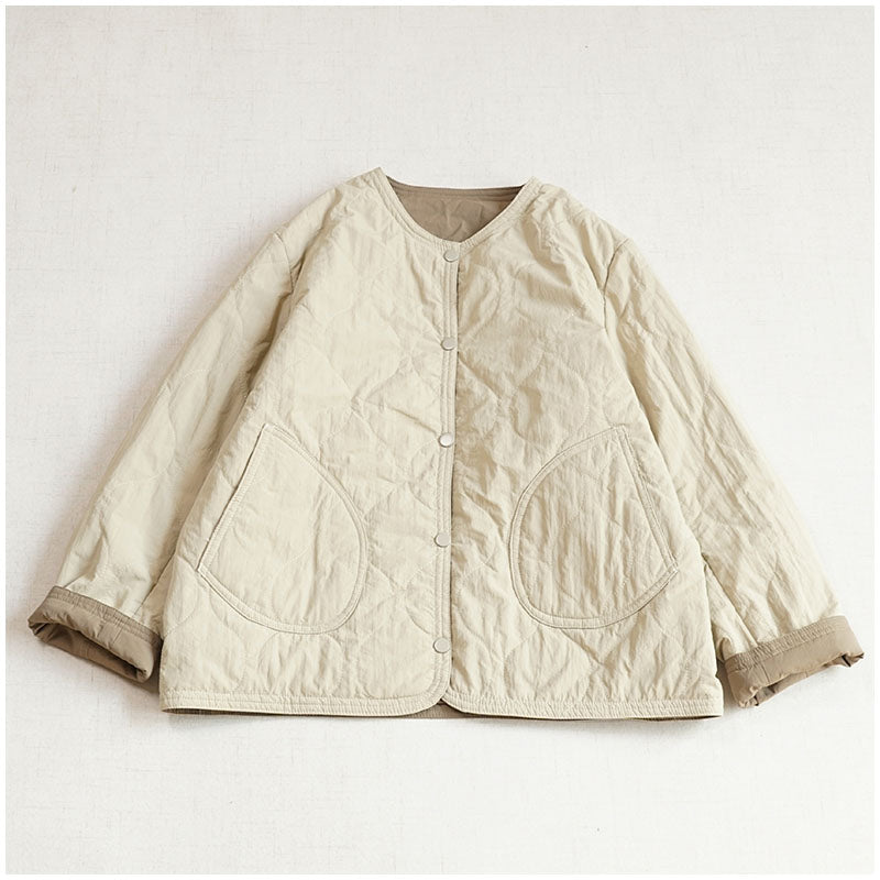 Reversible Quilted Cotton Jacket – Lightweight Loose Fit with Round Neck for Spring/Autumn